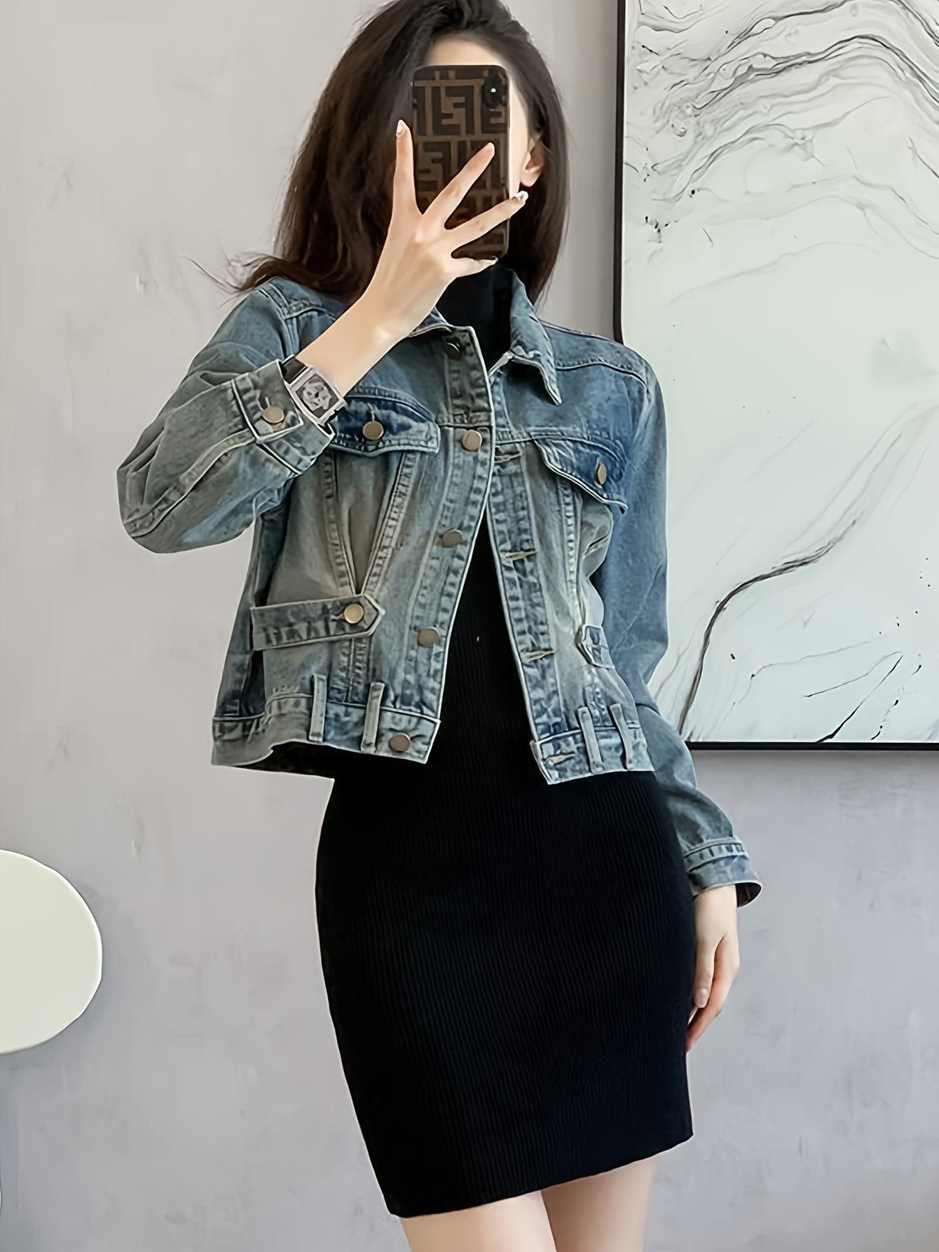 Women's Vintage Distressed Oversized Denim Blazer Jacket - Long Coat Button Front & Flap Pockets, Non-Stretch Washed Denim Jacket Suitable for Fall\u002FWinter, Casual to Semi-Formal Outerwear, Machine Washable Winter Coat