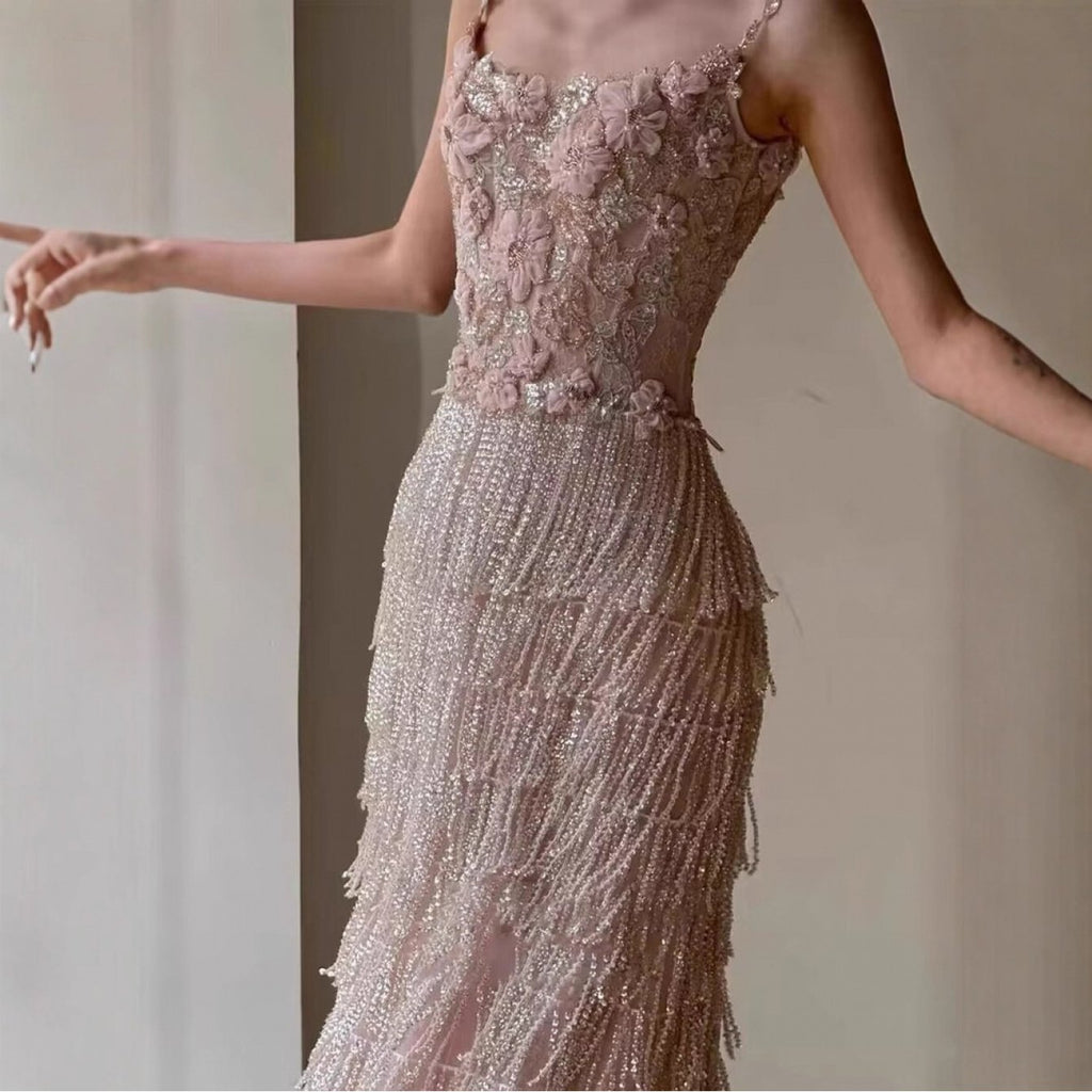 Heavy Industry Mermaid Wedding Dress with Tail - Sleeveless Mermaid Evening Gown, Pink Bridal Dress Suitable for Proms, Banquets, Birthdays, Machine Washable Elegant Tail Wedding Attire for & Outfits