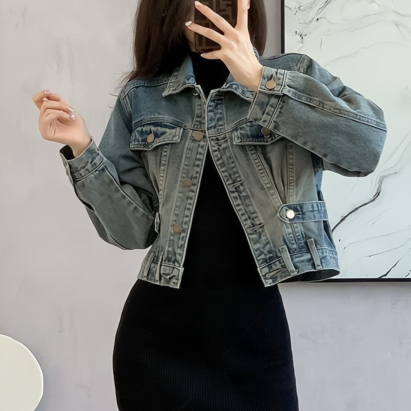 Women's Vintage Distressed Oversized Denim Blazer Jacket - Long Coat Button Front & Flap Pockets, Non-Stretch Washed Denim Jacket Suitable for Fall\u002FWinter, Casual to Semi-Formal Outerwear, Machine Washable Winter Coat
