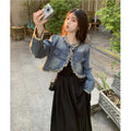Women'S Short Vintage Washed Denim Jacket, High-End Fringed Raw Edge Cardigan, Spring And Autumn Coat