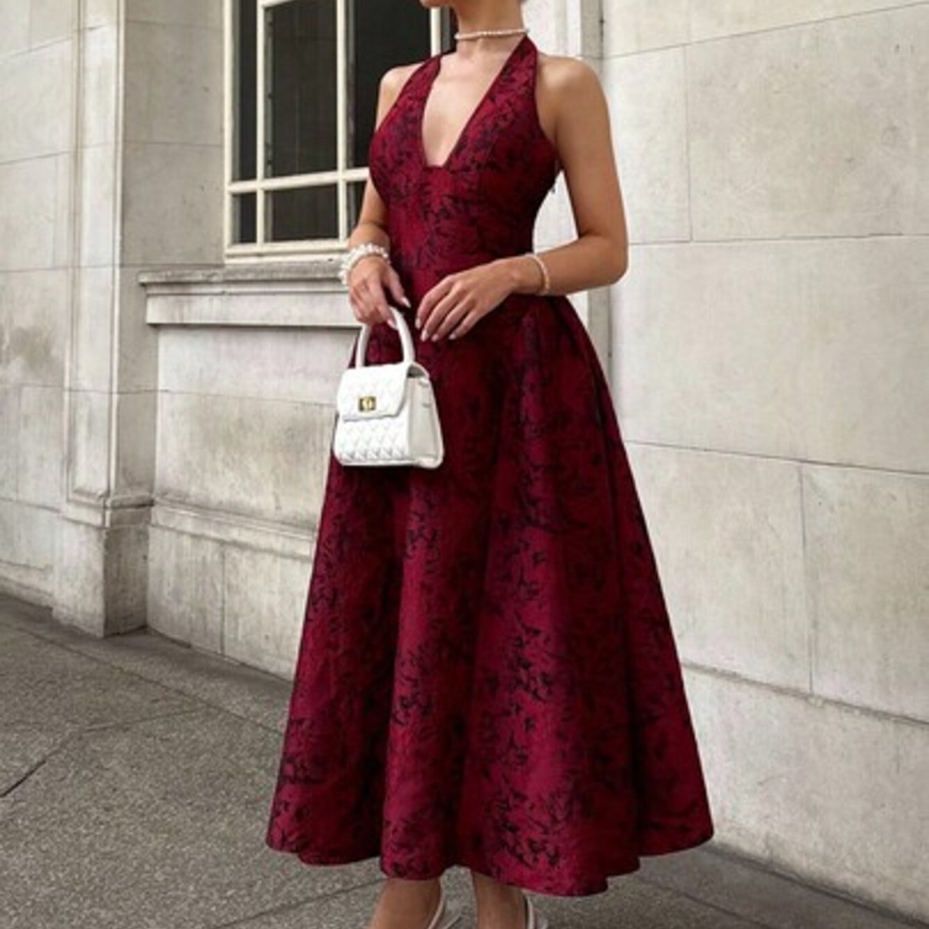 Glamine Charm Vintage 3D Embossed Floral V-Neck Sleeveless Flared Dress Dresses Summer Clothing Women Birthday Outfit