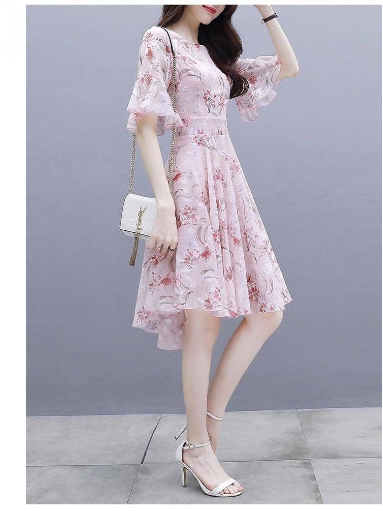 Women'S Summer Dress for Petite Figures, 2026 New Style, Slim-Fit, Ultra-Feminine, Elegant, Ice Floral Print, Tummy-Concealing Dress