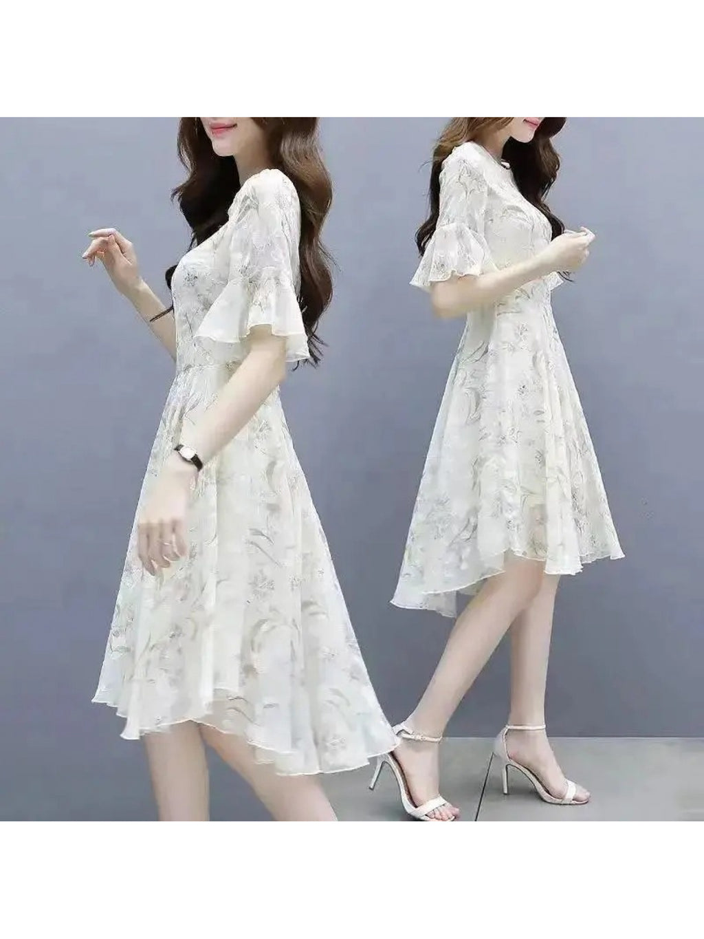 Women'S Summer Dress for Petite Figures, 2026 New Style, Slim-Fit, Ultra-Feminine, Elegant, Ice Floral Print, Tummy-Concealing Dress