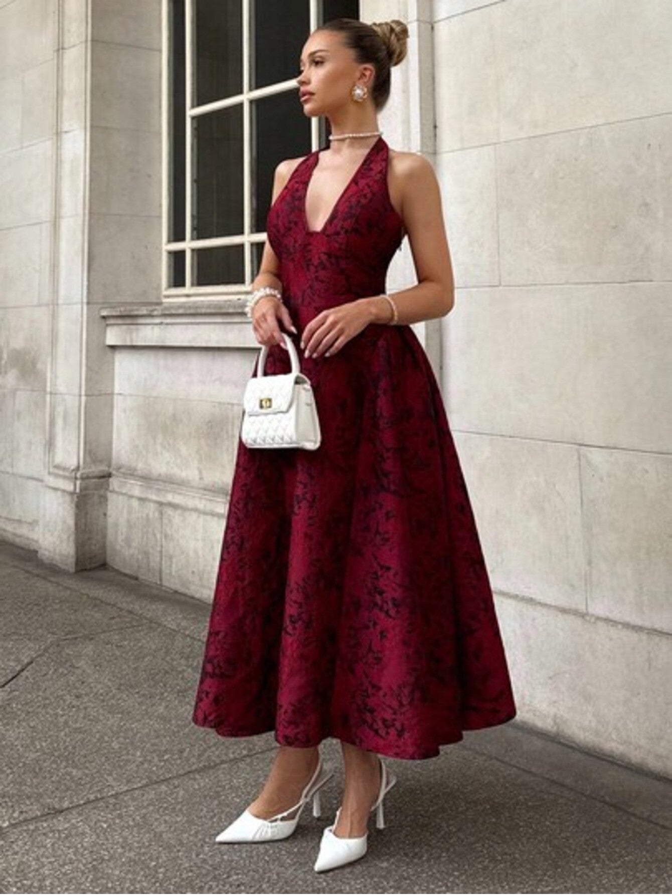 Glamine Charm Vintage 3D Embossed Floral V-Neck Sleeveless Flared Dress Dresses Summer Clothing Women Birthday Outfit