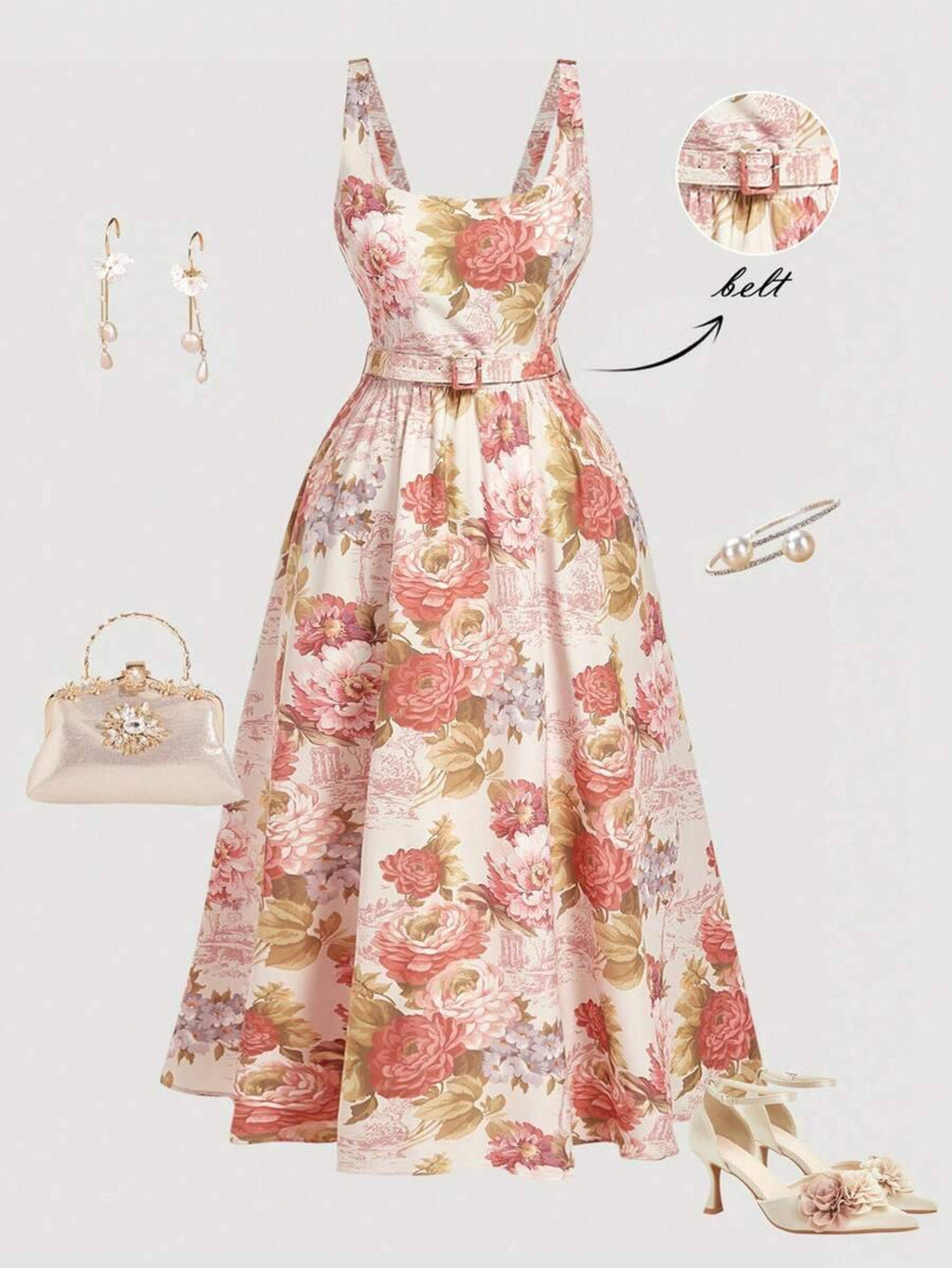 MOD Plus Springsummer Dress for Commuting Birthday Party Vacation Outfit. Floral Print Midi Dress