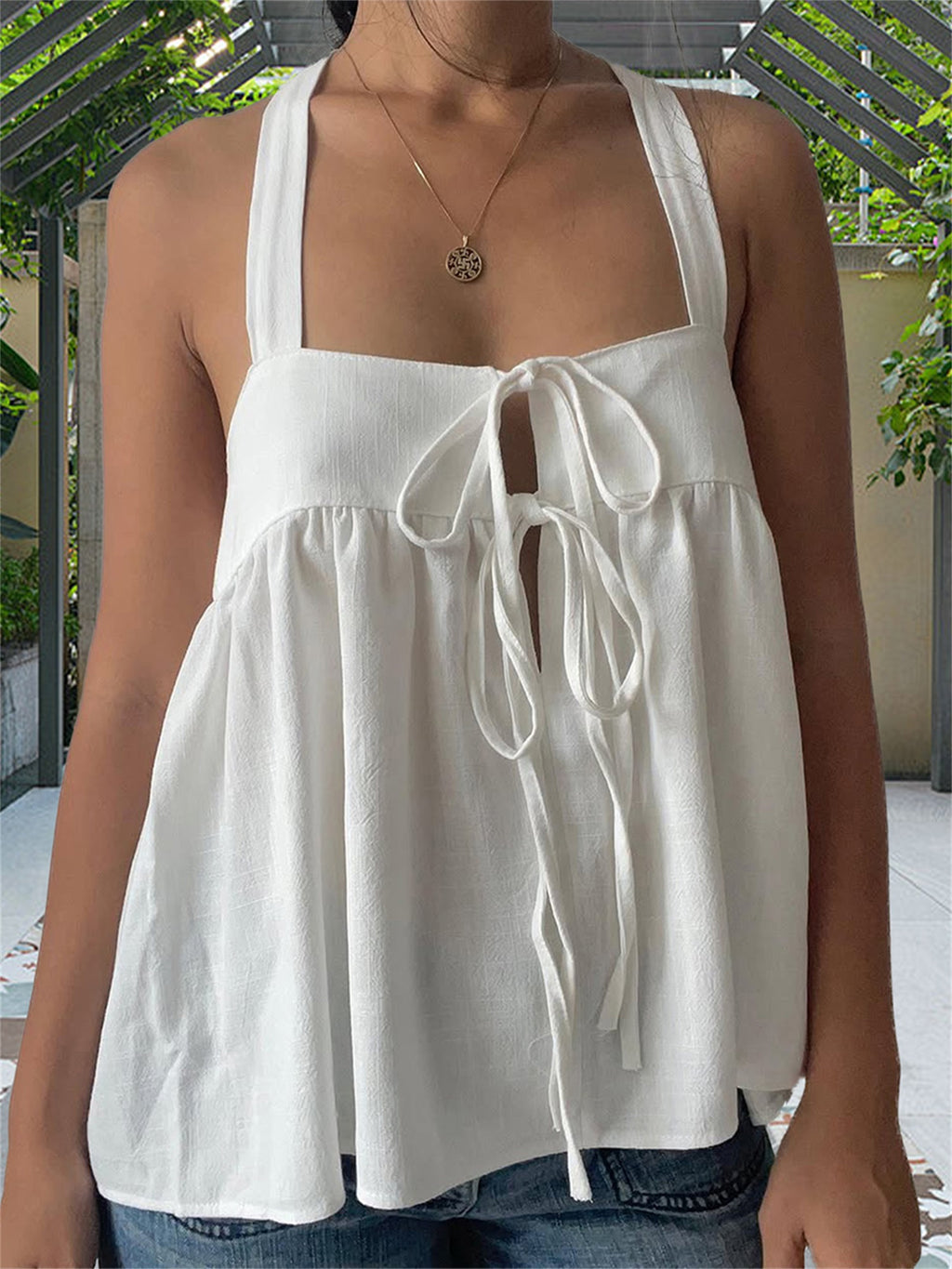 Summer Women Camisole, Sleeveless Tops Tie-up Backless Solid Summer Vest for Party Club