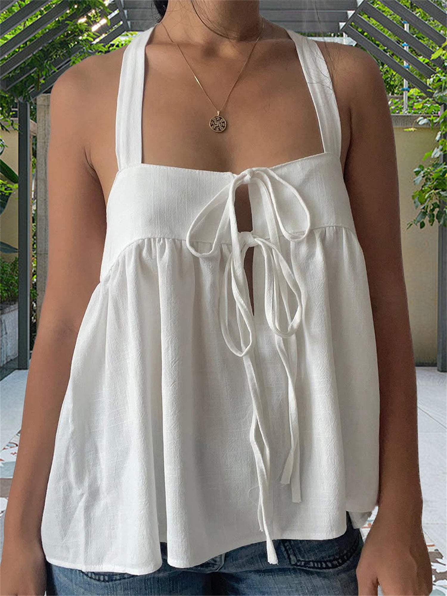 Summer Women Camisole, Sleeveless Tops Tie-up Backless Solid Summer Vest for Party Club