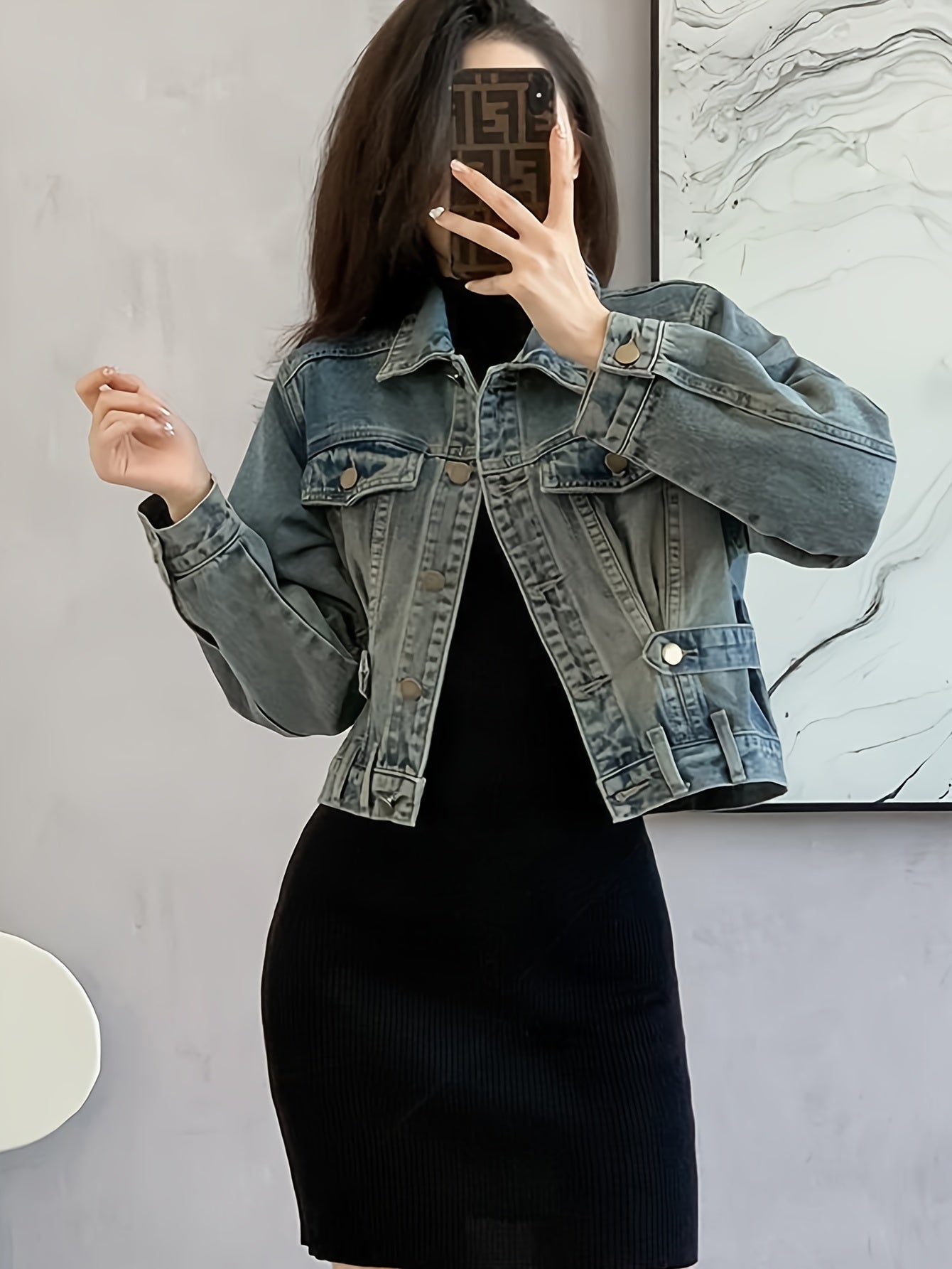 Women's Vintage Distressed Oversized Denim Blazer Jacket - Long Coat Button Front & Flap Pockets, Non-Stretch Washed Denim Jacket Suitable for Fall\u002FWinter, Casual to Semi-Formal Outerwear, Machine Washable Winter Coat