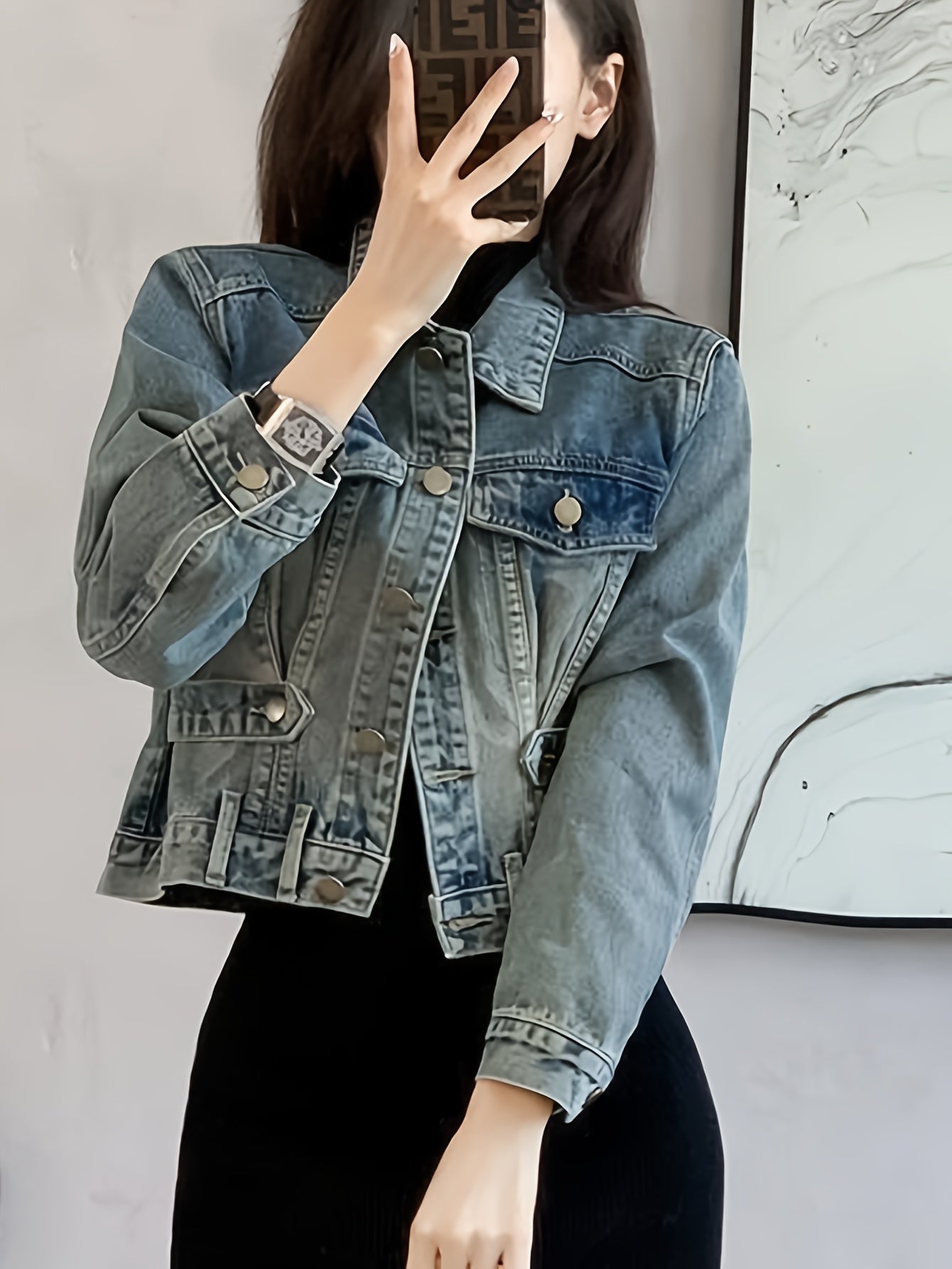 Women's Vintage Distressed Oversized Denim Blazer Jacket - Long Coat Button Front & Flap Pockets, Non-Stretch Washed Denim Jacket Suitable for Fall\u002FWinter, Casual to Semi-Formal Outerwear, Machine Washable Winter Coat