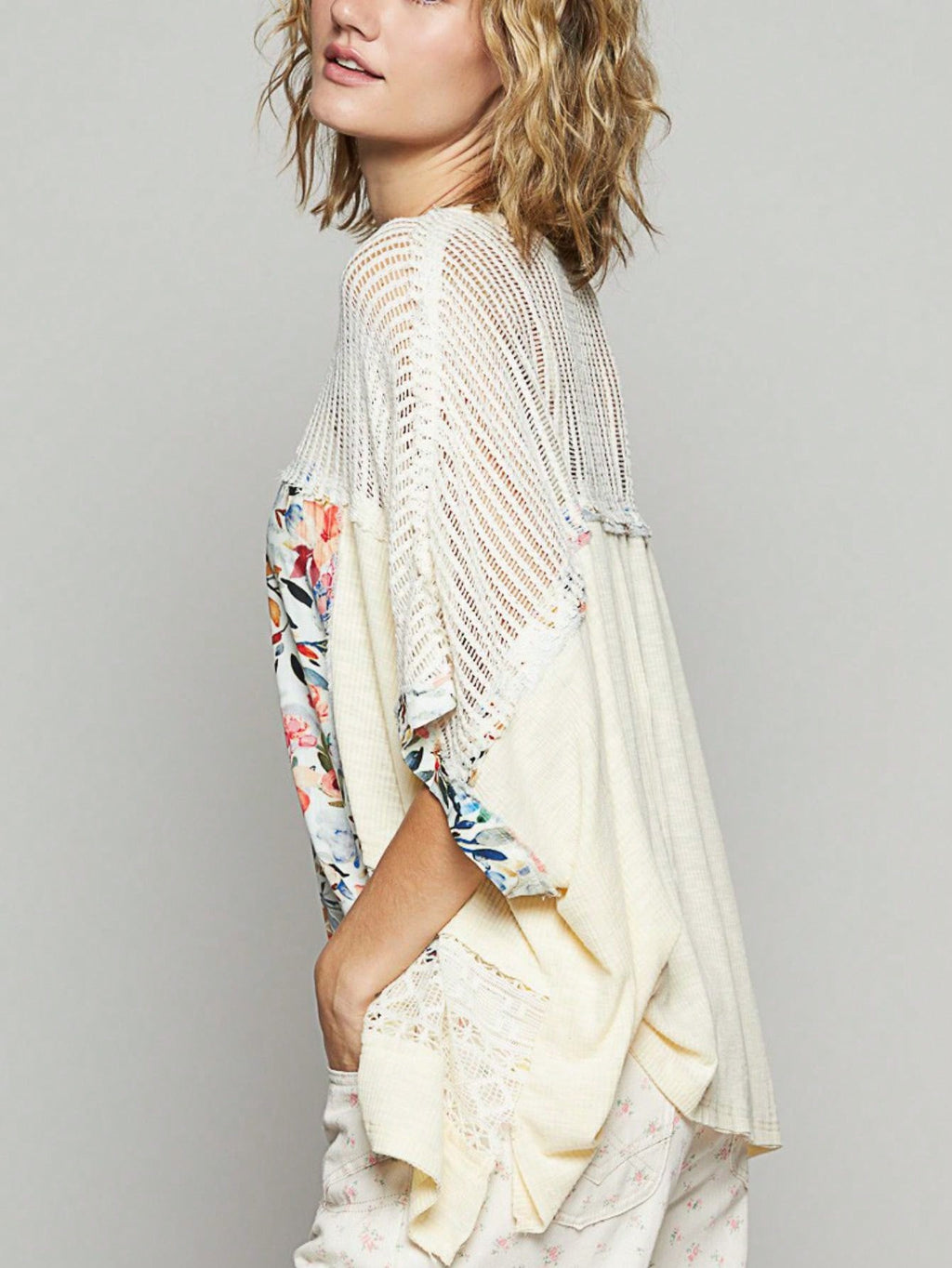 Women's Casual Pullover Top Boho Chic Hollow Out Floral Print Mesh Blouse Cream Short Sleeve Round Neck Loose Fit Lace Detail Perfect for Spring\u002FSummer\u002FFall Everyday Wear
