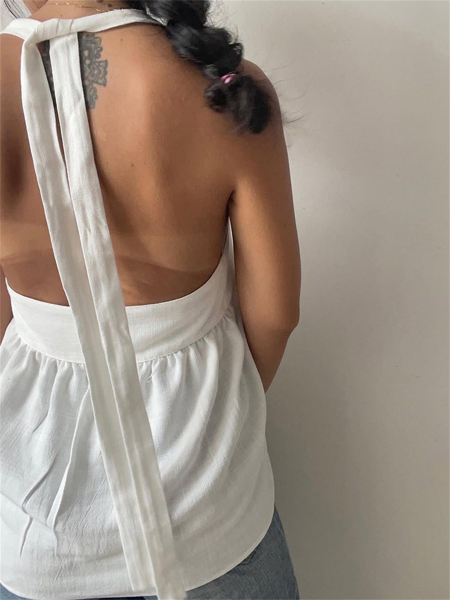 Summer Women Camisole, Sleeveless Tops Tie-up Backless Solid Summer Vest for Party Club