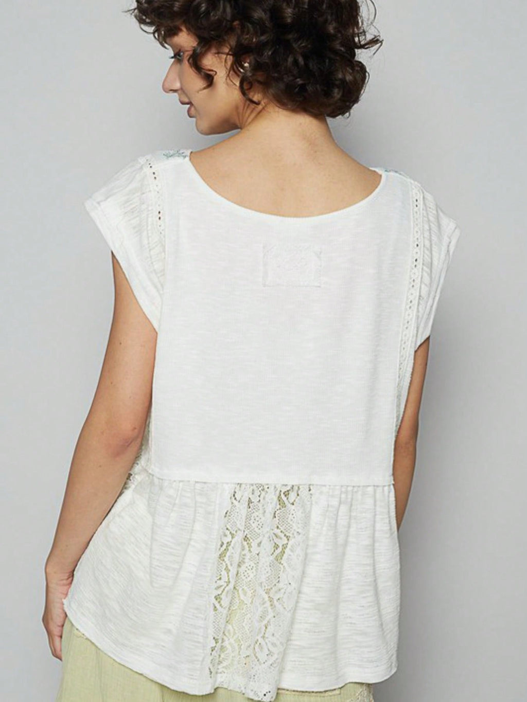Womens Casual Boho Chic Lace Insert Peplum Top White Cap Sleeve Scoop Neck Flowy Romantic Summer Blouse Lightweight Breathable Beach Vacation Daily Wear