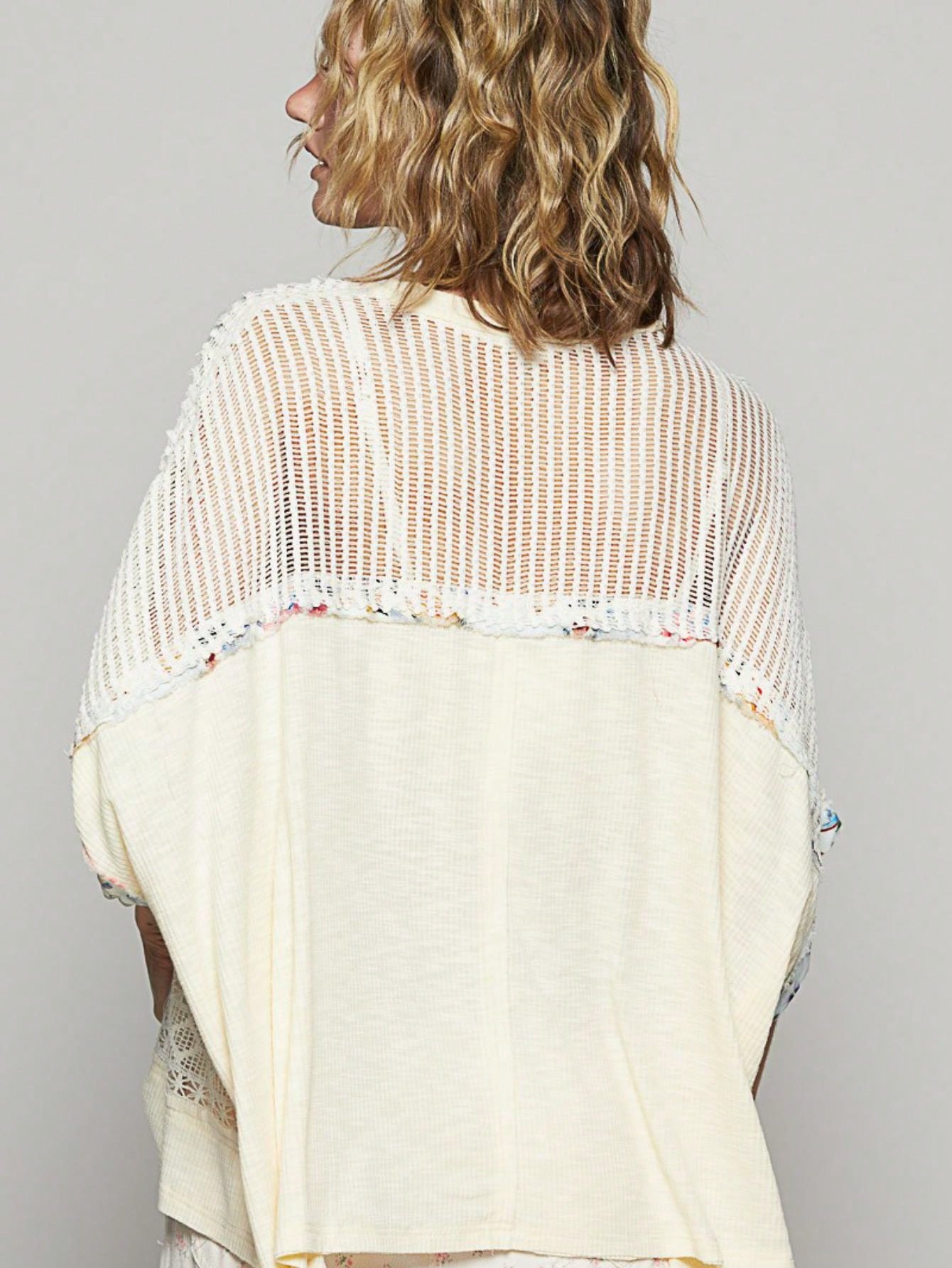 Women's Casual Pullover Top Boho Chic Hollow Out Floral Print Mesh Blouse Cream Short Sleeve Round Neck Loose Fit Lace Detail Perfect for Spring\u002FSummer\u002FFall Everyday Wear
