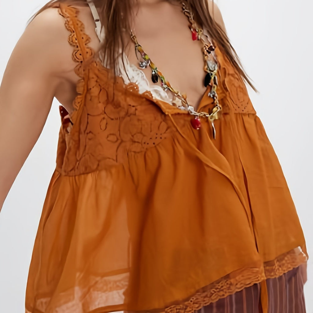 Women'S Lace Trim Cami Tops V Neck Boho Loose Crop Tank Tops