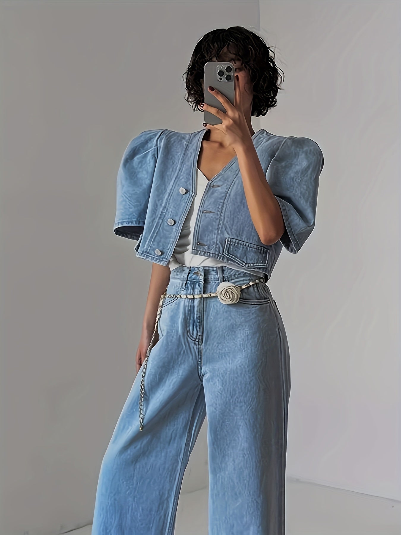 A Stylish Women'S Jacket Resembling Jeans, Featuring a V-Neck And Button Closure, Non-Stretch Princess Sleeves, Perfect for Both Casual And Formal Occasions. This Machine-Washable Coat Is Ideal for Summer