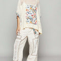 Women's Casual Pullover Top Boho Chic Hollow Out Floral Print Mesh Blouse Cream Short Sleeve Round Neck Loose Fit Lace Detail Perfect for Spring\u002FSummer\u002FFall Everyday Wear