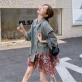 Women'S Floral Patchwork Fake Two-Piece Denim Jacket Women'S 2026 Spring New Retro Unique Beautiful Top, Regular Shoulder Fake Two-Piece Mid-Length Top Women'S