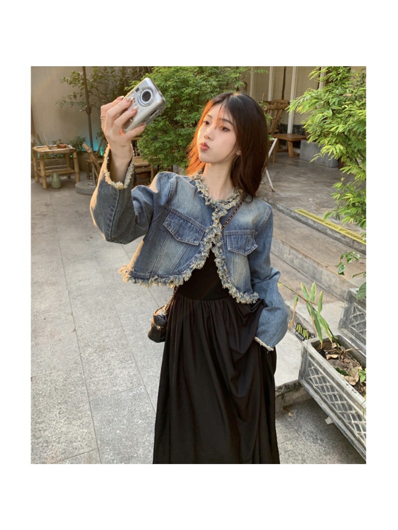Women'S Short Vintage Washed Denim Jacket, High-End Fringed Raw Edge Cardigan, Spring And Autumn Coat