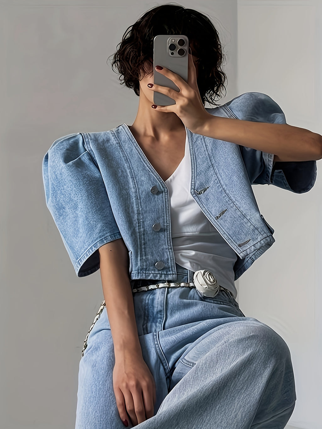 A Stylish Women'S Jacket Resembling Jeans, Featuring a V-Neck And Button Closure, Non-Stretch Princess Sleeves, Perfect for Both Casual And Formal Occasions. This Machine-Washable Coat Is Ideal for Summer