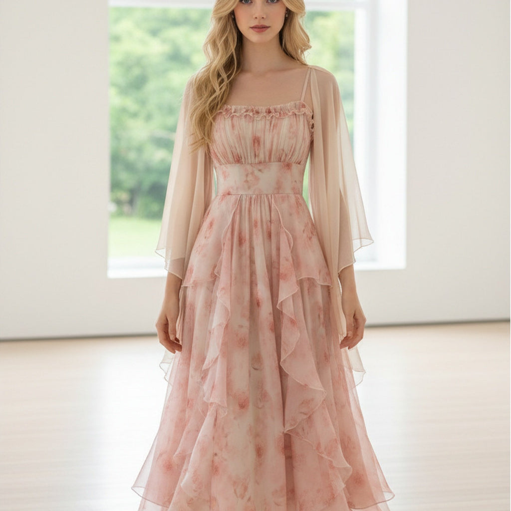 2026 Summer Eden Oil Painting Floral Print Dress - Sleeveless Ruffled Hem Design - Waist-Cinching Style - Lightweight Polyester Fabric - Perfect for Casual Wear - Comfortable and Breathable - Ideal for Daily Outings, Street Style, Travel, Office