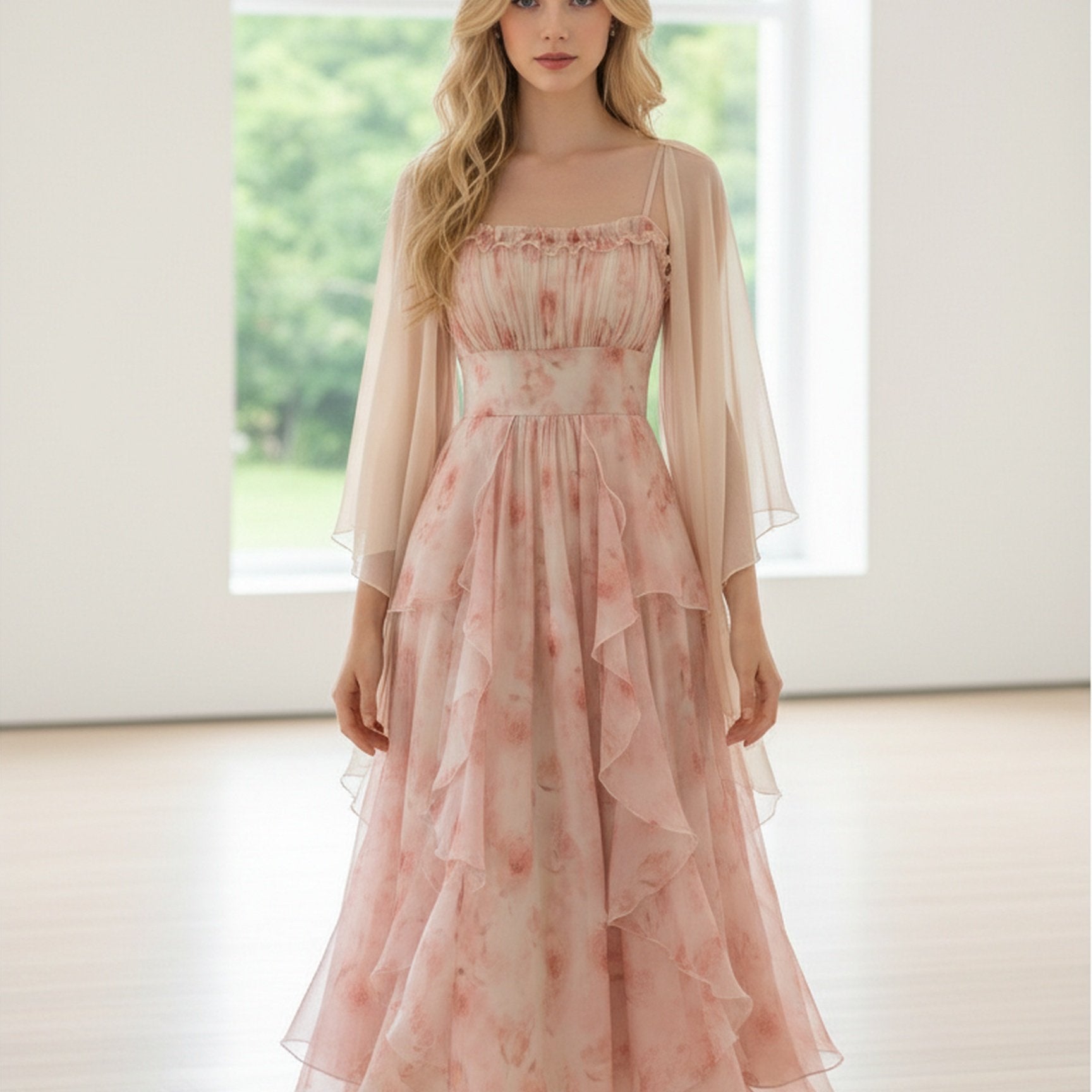 2026 Summer Eden Oil Painting Floral Print Dress - Sleeveless Ruffled Hem Design - Waist-Cinching Style - Lightweight Polyester Fabric - Perfect for Casual Wear - Comfortable and Breathable - Ideal for Daily Outings, Street Style, Travel, Office
