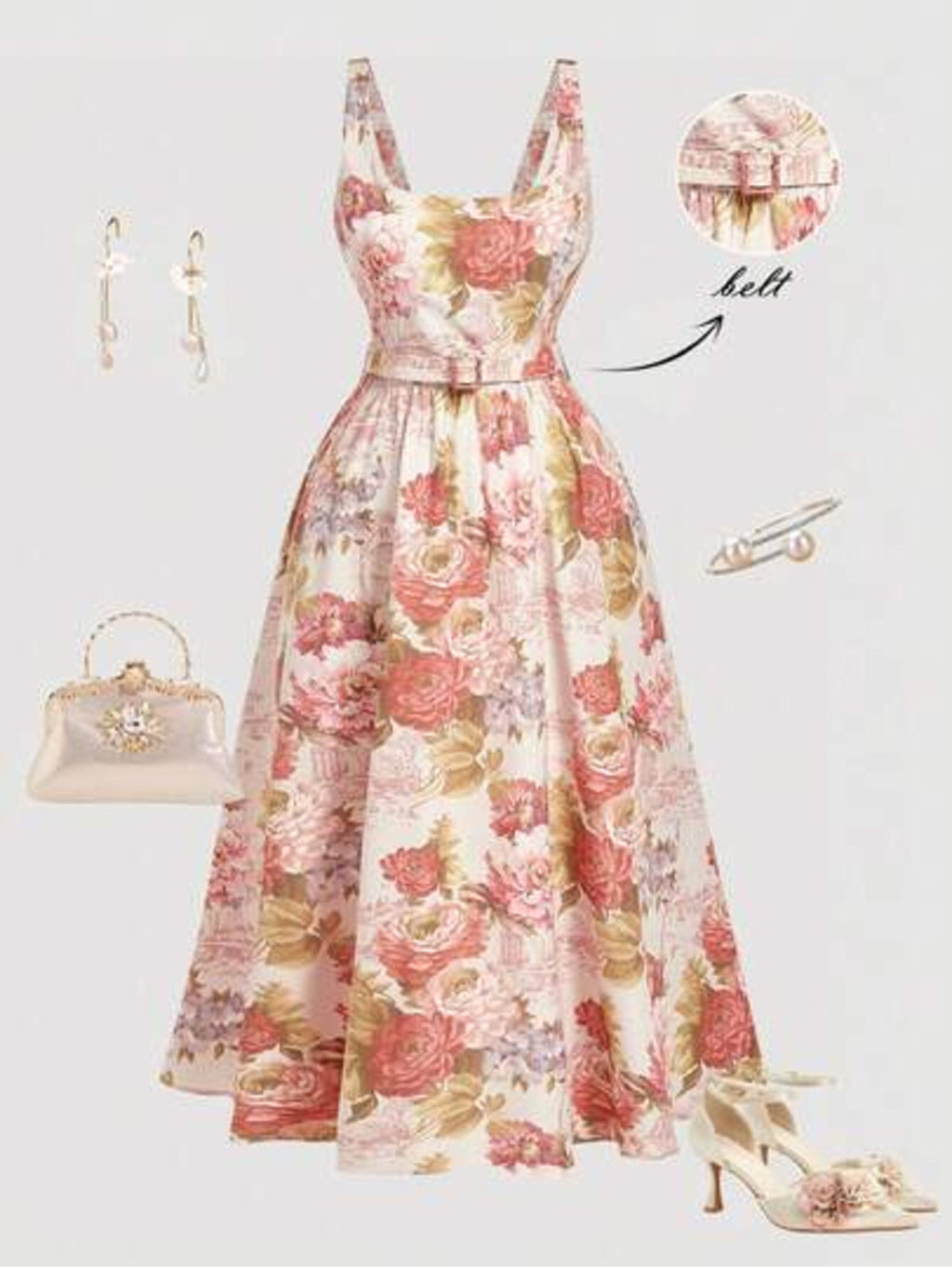 MOD Plus Springsummer Dress for Commuting Birthday Party Vacation Outfit. Floral Print Midi Dress