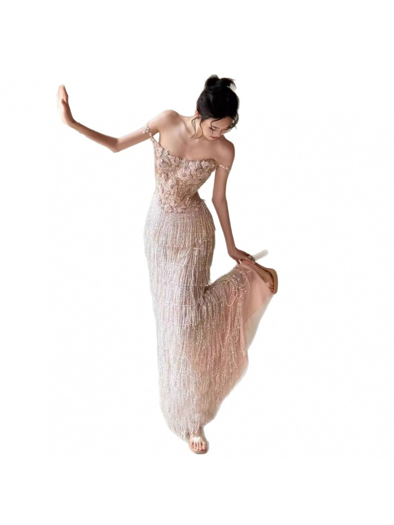 Heavy Industry Mermaid Evening Gown - Sleeveless Wedding Dress with Tail, Pink Bridal Toast Dress Suitable for Banquets, Proms, Birthdays, Machine Washable Elegant Attire