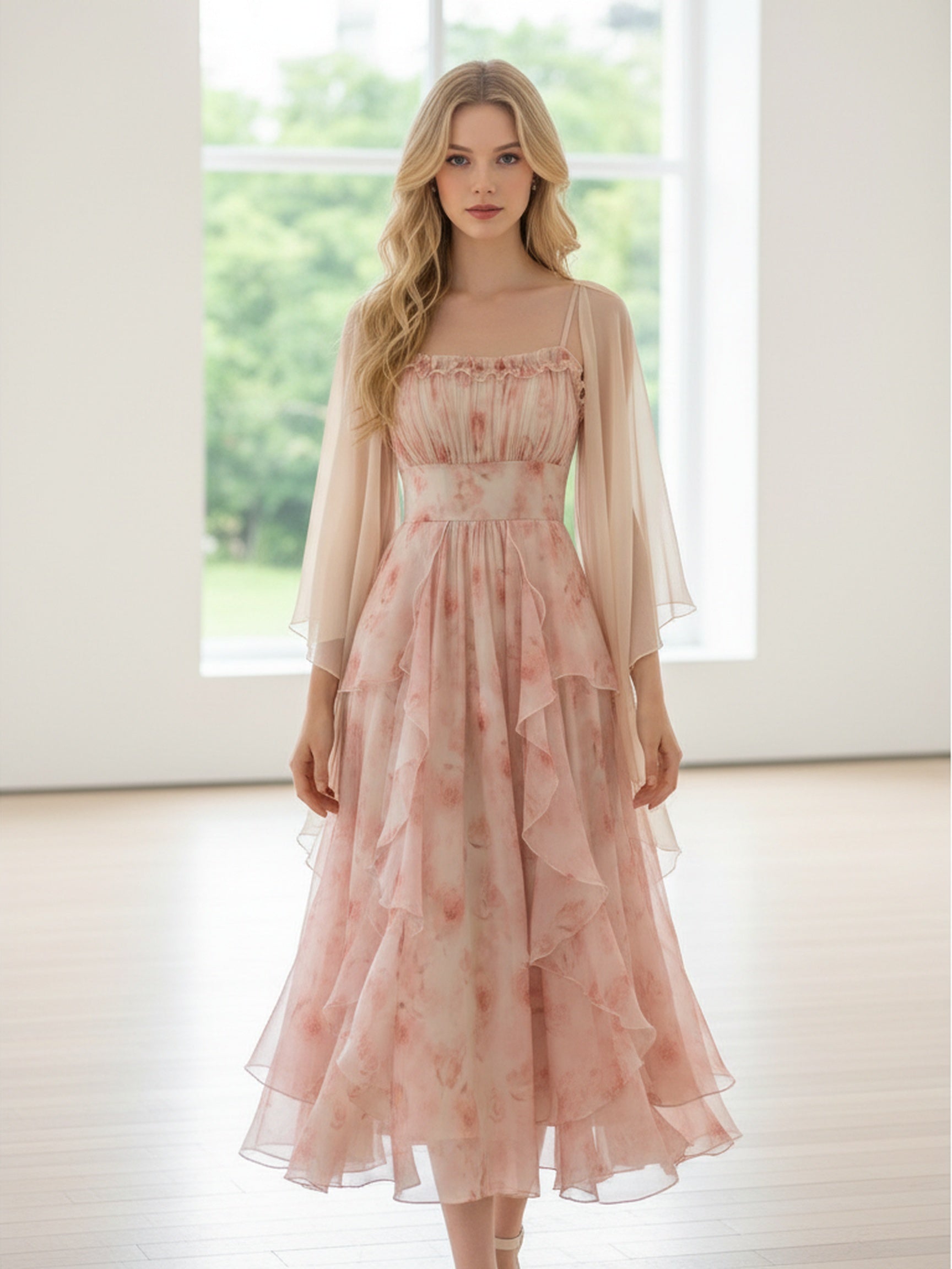 2026 Summer Eden Oil Painting Floral Print Dress - Sleeveless Ruffled Hem Design - Waist-Cinching Style - Lightweight Polyester Fabric - Perfect for Casual Wear - Comfortable and Breathable - Ideal for Daily Outings, Street Style, Travel, Office